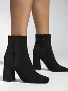 SHUZIA Women's Glamorous Square Toe Zip-Up Block Heel Ankle Booties - Black - View 2