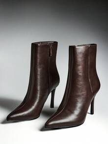 SHUZIA Women's Perfectly Pointed Toe, Vintage-Inspired Seaming & Side Zipper Kitten Heel Ankle Bootie For Christmas - Brown - View 5