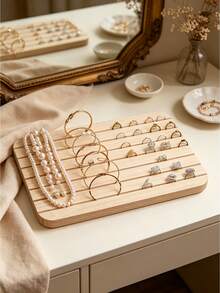 1pc Jewelry Display Stand, Earring Necklace Holder Display, Business Card Display Holder, Jewelry Organizer, Table Home Room Decoration, Practical Convenient Supplies,Minimalist Wooden Earrings Display Stand, Necklaces Earrings Rings Storage Board - Apricot - View 10