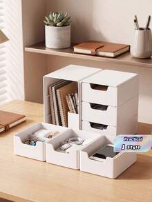 Mini Desktop Drawer Organizer, Adorable Storage For Jewelry, Cosmetics, Beads & Crafts, Ideal For Desk/Dresser Top, Perfect Gift For Girls, Holds Hair Clips, Nail Polish, Small Items, Christmas & Halloween Gift - White - View 1