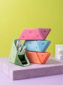 Joivida 1Pc Multi‑Functional 2‑In‑1 Silicone Pencil Case Standing Pen Holder, Zipper Rhombus Shape Soft Silicone Stationery Pouch,Washable Large‑Capacity Desktop Pen Storage Bag For Students School Learning & Daily Office Stationery Supplies - Single Piece - View 6