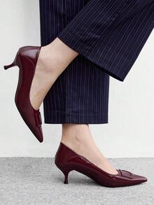 CUCCOO BIZCHIC 女款方扣尖頭優雅簡約舒適通勤時尚高跟鞋 正式場合穿著 - 復古暗紅色 - 查看 3