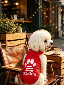 One Piece Of Adidog Patterned Printed Anti-Flea, Anti-Dander, Heat-Insulating, Breathable Sports Vest Suitable For Indoor And Outdoor Use For Cats And Dogs. - Red - View 4