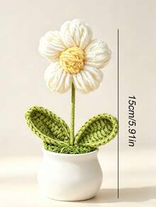 1Pc Hand‑Crocheted Big Puff Flower Potted Plant, Knitted Artificial Flower Bonsai, Desktop Tabletop Ornament, Handmade Home Decor Gift - A - View 3