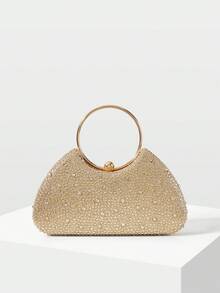 MOTF WOMEN'S FASHION GOLD HOT DIAMOND DINNER BAG, METAL RING PORTABLE BOX BAG, FOR PARTIES, DINNERS, CHRISTMAS, NEW YEAR, WEDDINGS, GIFTS - Gold - View 3
