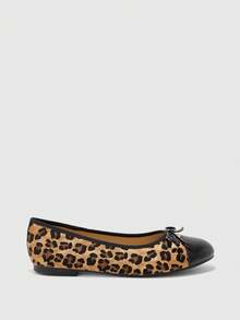 CUCCOO BIZCHIC Women's Leopard Print Color Matching Round Toe Ballet Flats, Bow Round Toe Soft Sole Casual Shoes - leopard print - View 4