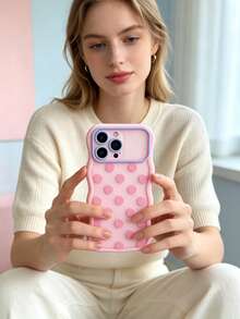 1PC Pink Wavy Macaron Polka Dot Phone Case Compatible With IPhone 18/18 Pro/18 Pro Max Frosted Semi Transparent Matte Finish Shockproof Cover For Women Girls - Multicolor - View 6