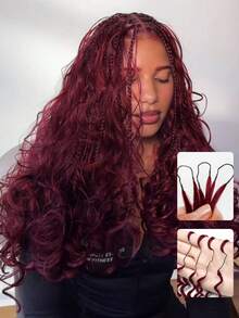 Boho Braids 酒紅色波浪捲無毛氈假髮 羽毛鉤編真人髮接髮 Miracle Knots 柔軟顯眼波浪 輕盈自然感 易安裝 可重複使用 16-24 英吋 - S99J - 查看 2