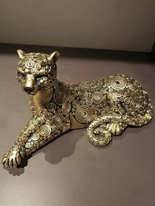 1件金色臥豹樹脂雕像，復古紋理動物雕像裝飾品，奢華桌面裝飾，適用於客廳、辦公室、書架、櫥櫃，家居藝術手工裝飾，節日入宅禮物 - 多色 - 查看 2