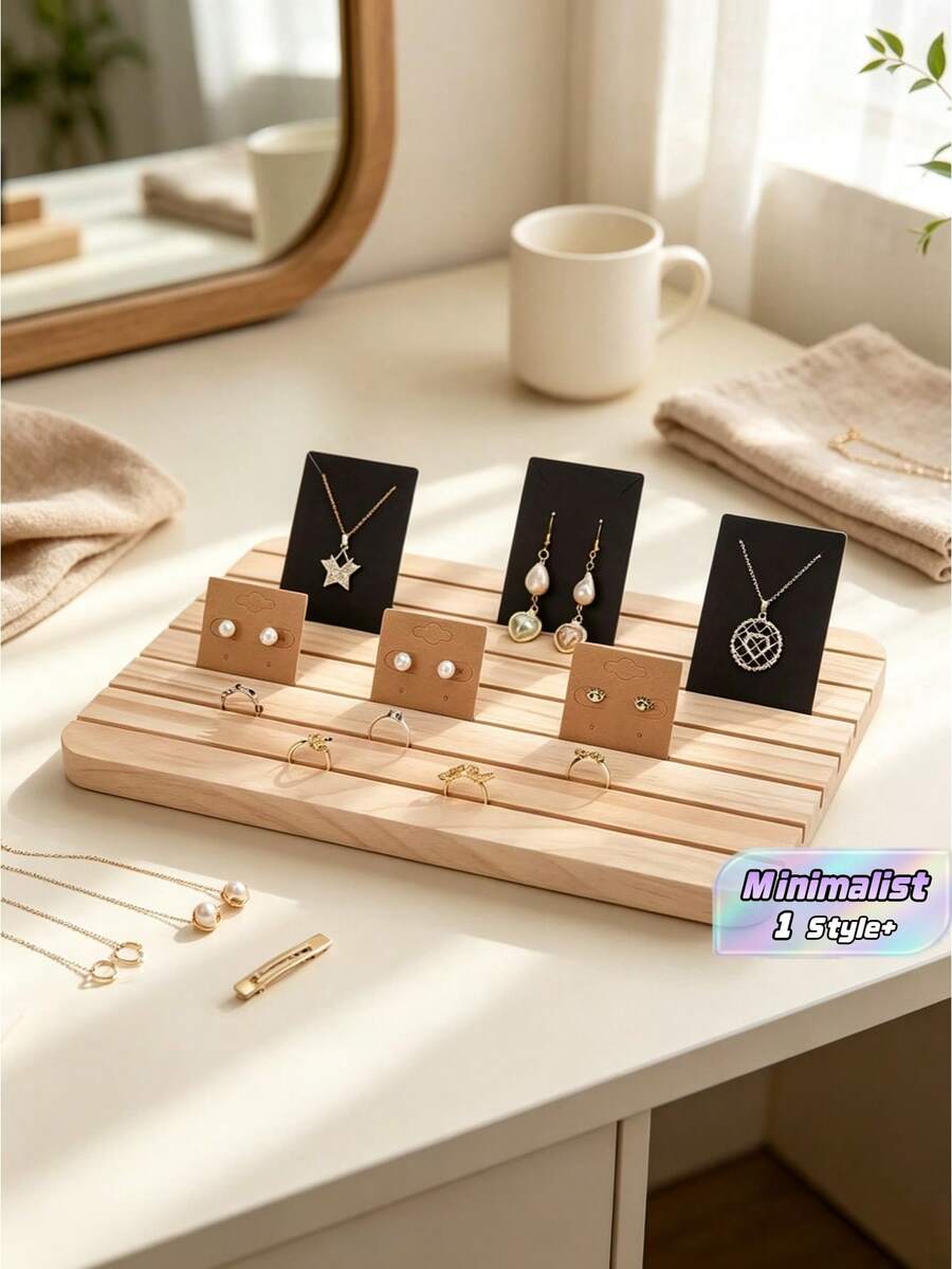 1pc Jewelry Display Stand, Earring Necklace Holder Display, Business Card Display Holder, Jewelry Organizer, Table Home Room Decoration, Practical Convenient Supplies,Minimalist Wooden Earrings Display Stand, Necklaces Earrings Rings Storage Board