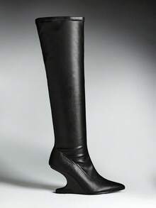 SHEIN SHUZIA Women's Glamorous Sexy Structural Heel Over-The-Knee Boots - Black PU - View 3