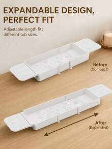 1pc Expandable Bathtub Caddy Tray, Adjustable Non‑Slip Bath Tub Shelf With Drain Holes, Bathroom Organizer For Soap Towel Bath Accessories - one size fits all - View 3