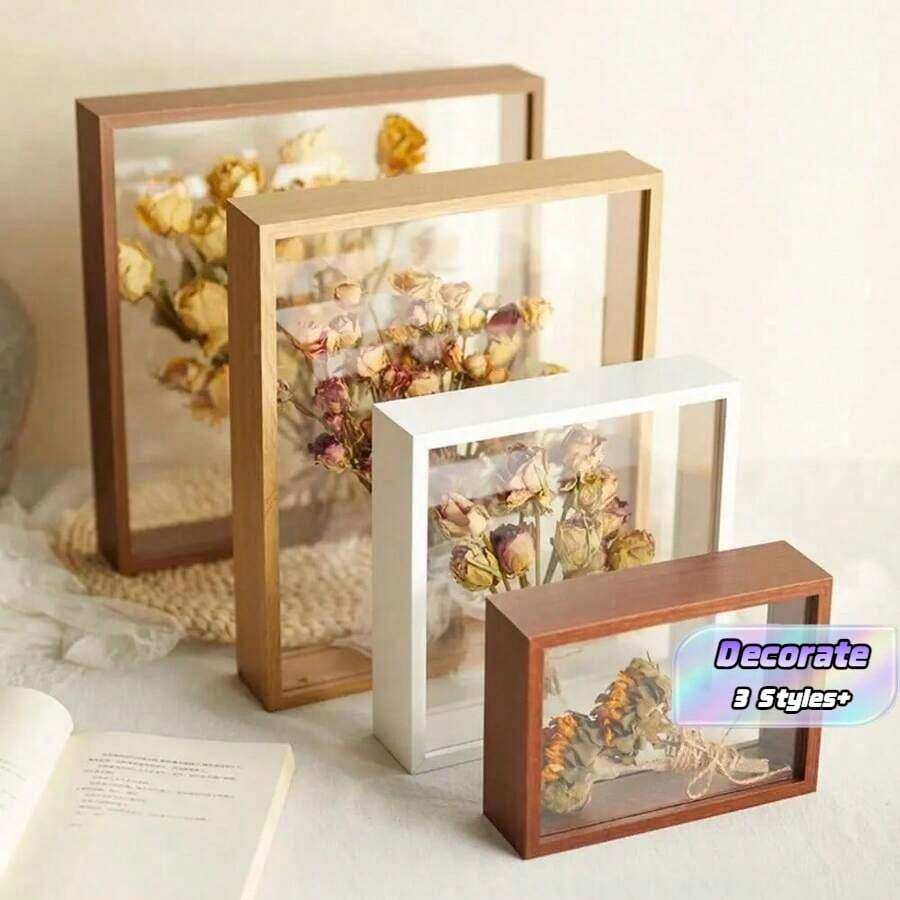 1pc Handmade Dried Flower Display Frame, Double-Sided Transparent Photo Frame, Diy 3d Insect Clay Model Specimen Holder, Desktop Frame, Gift For Birthday, Graduation - Multicolor - View 1