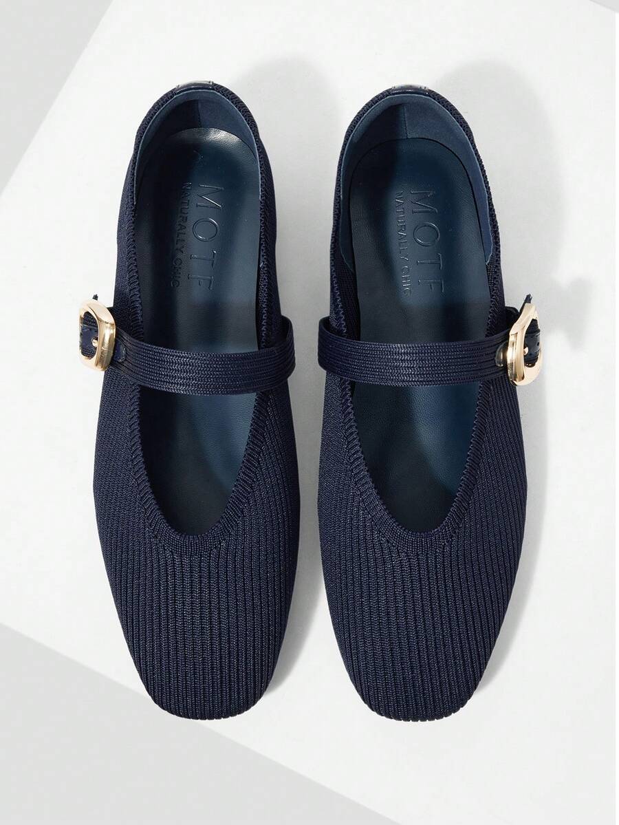 MOTF PREMIUM WOMEN SQUARE TOE BUCKLE STRAP FLATS FOR CHRISTMAS - dark blue - View 2