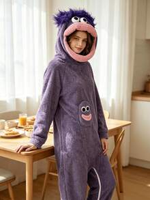 1 bộ jumpsuit có mũ thiết kế hoạt hình Winter Fun mùa đông - Màu tím tóc màu tím miệng lớn quái vật - Xem 9