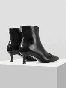 Mnmlis Pointed Thin Heel Short Boots Women's Autumn And Winter New Pleated Soft Leather Thin Boots Rear Zipper Temperament Cat And Short Boots - Black - View 5