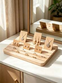 1pc Jewelry Display Stand, Earring Necklace Holder Display, Business Card Display Holder, Jewelry Organizer, Table Home Room Decoration, Practical Convenient Supplies,Minimalist Wooden Earrings Display Stand, Necklaces Earrings Rings Storage Board - Apricot - View 8