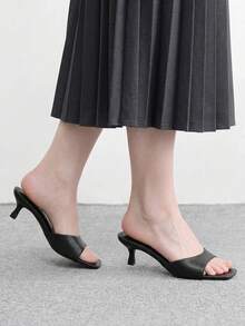 CUCCOO BIZCHIC 女款春夏新款黑色一體式露趾高跟涼鞋拖鞋，簡約時尚舒適百搭通勤款 - PU黑色 - 查看 6