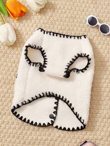 PETSIN 1pc Simple Black And White Light Luxury Small Fragrant Style Pet Warm Vest, Cat And Dog Universal Clothes, Autumn And Winter Casual Can Be Folded Into Pet Coats - White - View 3