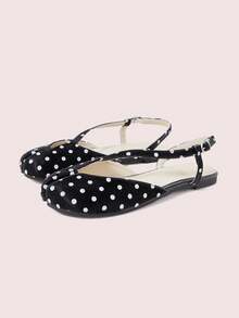 CUCCOO DOLLMOD Women's Polka Dot Tabi Slingback Backless Flats Black Casual Slip On Ballet Flat Shoes - Black polka dot - View 2