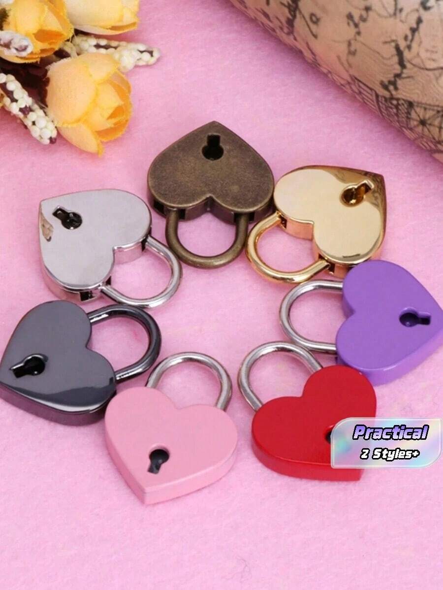 1pc Mini Heart Shaped Zinc Alloy Padlock, Cute And Durable Lock For Daily Use On Suitcases, Backpacks, Drawers, Notebooks, And Decorations - Multicolor - View 1