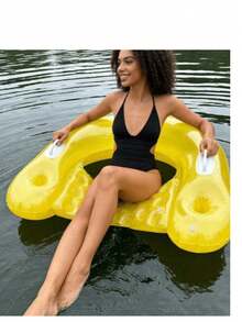 1pc Inflatable Water Sofa, Solid Color Minimalist Style, With Cup Holder And Handle Design, Suitable For Water, Swimming Pool, And Beach Theme Parties, Can Be Used As Water Leisure Seat - Multicolor - View 9