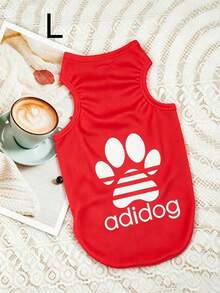 One Piece Of Adidog Patterned Printed Anti-Flea, Anti-Dander, Heat-Insulating, Breathable Sports Vest Suitable For Indoor And Outdoor Use For Cats And Dogs. - Red - View 8