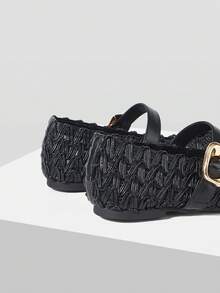 MOTF WOMEN  WOVEN RAFFIA SQURE FLATS - Graphite Black - View 7