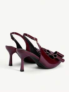 CUCCOO CHICEST Pointed Stiletto Burgundy Round Mouth Women's High Heels Shoes Fashionable Sexy Bow Four-Season Commuting Daily Versatile Simple Fall Shoes - Burgundy - View 5