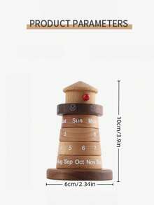 1Pc Creative Lighthouse Solid Wood Perpetual Calendar Desktop Ornament Wooden Craft Office Desk Decor For Home Study Christmas Gift Must Have - multicolor - View 3