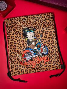 Betty Boop X Joivida Leopard Print Cartoon Character Double-Sided Pattern Drawstring Backpack Lightweight Sports Sack Bag For Gym Yoga Travel Daily Use - leopard print - View 6