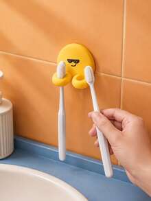Joivida 1pc Cartoon Toothbrush Holder, No Drill Wall Mounted Organizer Rack For Bathroom, Multifunctional Adhesive Hook For Charging Cables, Headphones, Keys, Cute Desk Storage - Multicolor - View 2