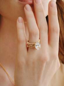 Opalesca Diamond Geometric Ring - Gold - View 11