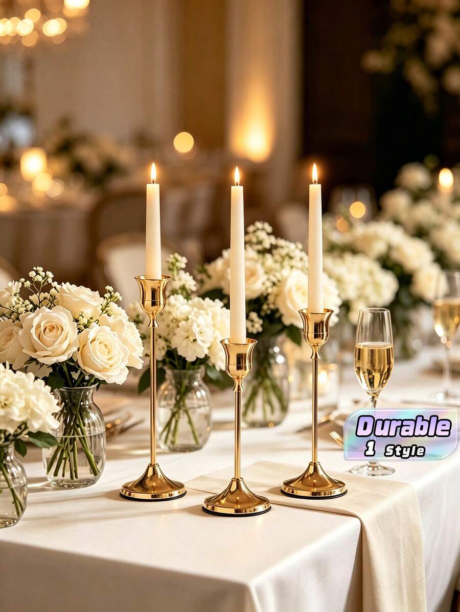 復古歐式高款金屬燭台,電鍍鍛鐵裝飾擺件,優雅桌面中心裝飾,適合節日慶典、婚禮接待與餐廳氛圍布置 - 香檳色 - 查看 1