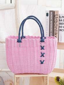 Shopping Handbag Woven Outdoor Oval Storage Basket Shaped Bathroom Wash Basket Storage, Shelf Baskets - Multicolor - View 11