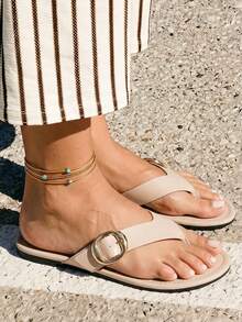 Grefit Ladies' Elegant Summer Apricot Flat-Bottomed Slippers - Apricot - View 7