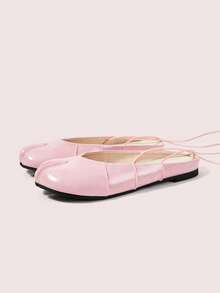 CUCCOO DOLLMOD Women's Thin Ankle Wrap Lace Up Strap Split Toe Tabi Flat Elegant Light Pink Ballet Flats - Pink - View 2