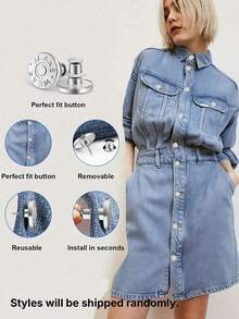 2/4/6/8/10/12pcs Jeans Replacement Buttons, Detachable Tower Buttons For Waist Size Adjustment, No Sew Silver Metal Button For Jeans Skirt Pants, Easy DIY Install Tool-Free, Sturdy Denim Button Fixing Kit - Style 24 - View 6