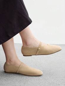 CUCCOO BIZCHIC 女款時尚通勤百搭簡約休閒腳踝綁帶瑪麗珍平底鞋 - 燕麥杏 - 查看 1