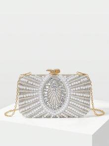 MOTF LADIES FASHION PEARL DIAMOND SILVER DINNER CLUTCH FOR PARTIES, CHRISTMAS, NEW YEAR GIFTS, WEDDINGS, DRESS MATCHING - Silver - View 6