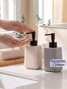 3pcs Modern Minimalist Bathroom Set, Made Of Durable Ceramic-Like Material, Includes A Tray, Liquid Dispenser Bottle, And Toothbrush Holder. Dispenser System Suitable For Hand Soap, Shampoo, And Body Wash. Space-Saving Design Ideal For Shower Area - Multicolor - View 1