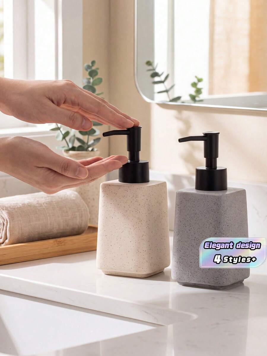 3pcs Modern Minimalist Bathroom Set, Made Of Durable Ceramic-Like Material, Includes A Tray, Liquid Dispenser Bottle, And Toothbrush Holder. Dispenser System Suitable For Hand Soap, Shampoo, And Body Wash. Space-Saving Design Ideal For Shower Area - Multicolor - View 1