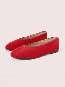 CUCCOO DOLLMOD Women's Shoes, Red, Suede Texture, Round Toe Ballet Flats, Sweet, Cute, Comfortable And Versatile. - Red - View 2