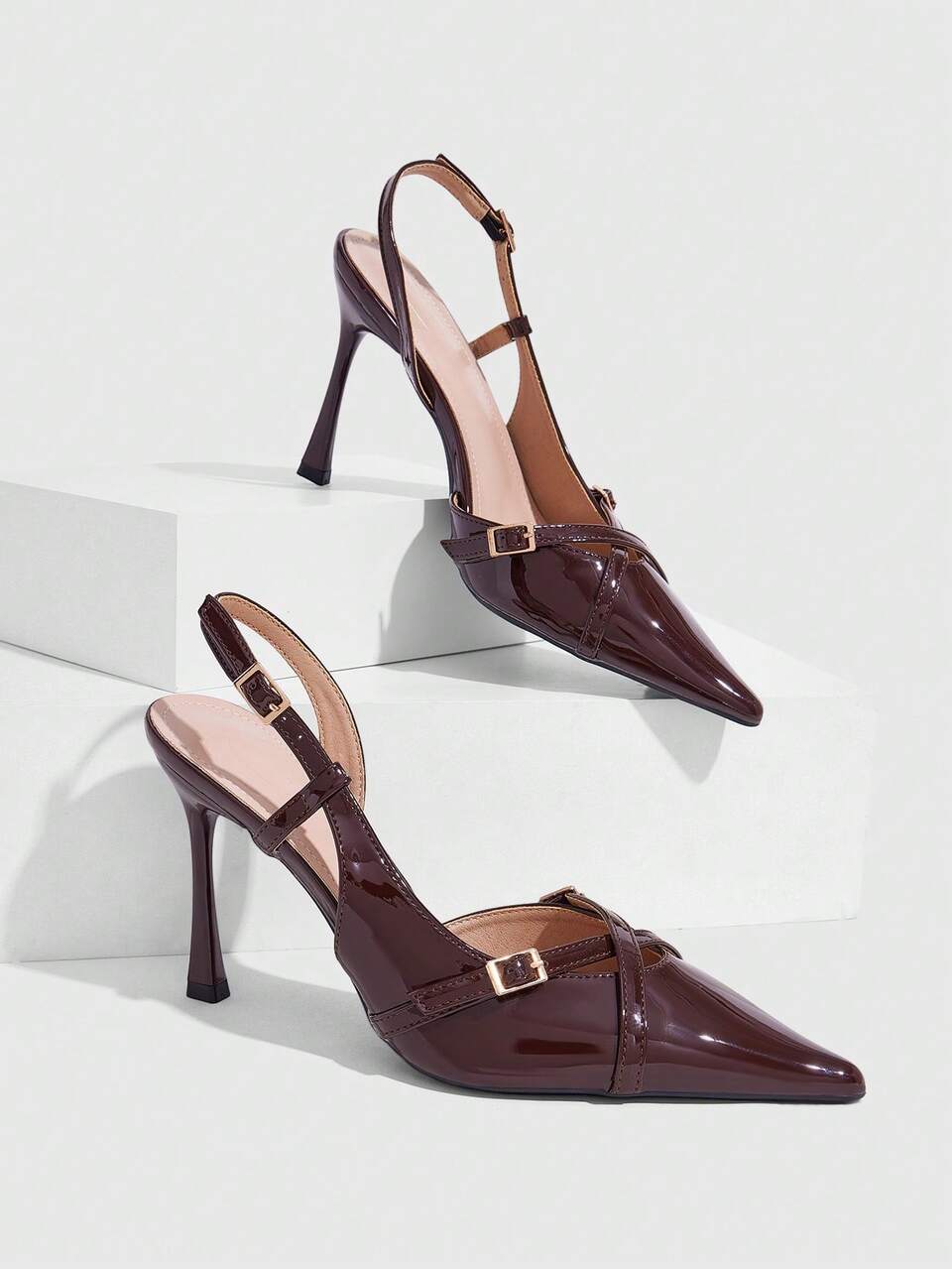 CUCCOO SZL Ladies Pointed Double Buckle Hollowed-Out Rear Strap Stiletto Single Shoes, Versatile Commuter Banquet Elegant Rear Empty Sandals