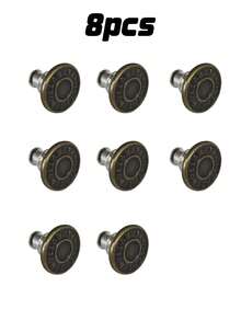 2/4/6/8/10/12pcs Jeans Replacement Buttons, Detachable Tower Buttons For Waist Size Adjustment, No Sew Silver Metal Button For Jeans Skirt Pants, Easy DIY Install Tool-Free, Sturdy Denim Button Fixing Kit - Style 7 - View 9