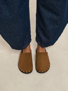Nöista Modern Suede Loafers, Rich Brown Finish, Rounded Silhouette, Metal Rivet Trim And Easy Slip-On Design. Fall Shoes - dark brown - View 2