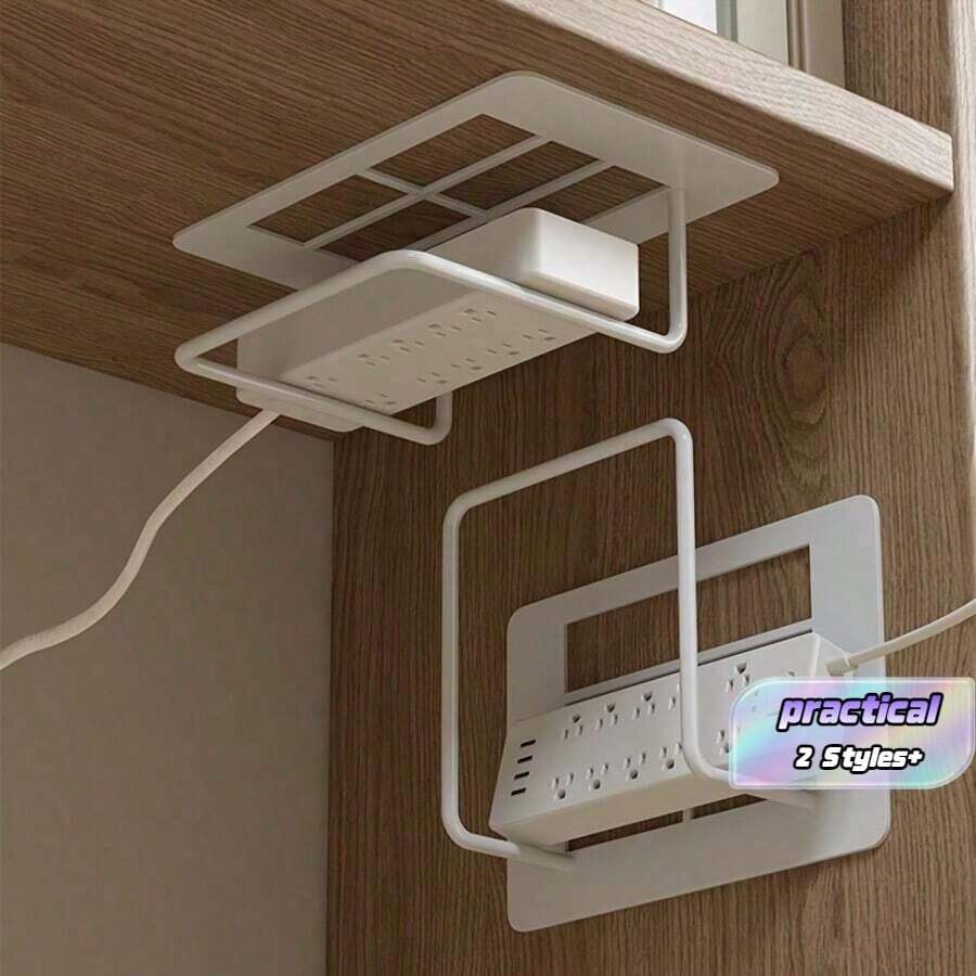 1pc Metal Frame Stable Support Socket, Hollow Back Panel For Heat Dissipation And Anti-Heat Accumulation, Hides Messy Wires. Compatible With Most Power Strips, Suitable For Desks, Cabinets, Tv Stands, Organizes Cables, Say Goodbye To Desktop Clutter. - One Size Fits All - View 1