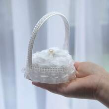 1PC Wedding Hand-Held Ring Box Lace Faux Pearl Ring Box Bow Small Flower Basket Flower Girl Hand-Held Heart-Shaped Ring Pillow Wedding Props - multicolor - View 5