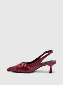 CUCCOO BIZCHIC 女款尖頭細高跟酒紅色後扣帶高跟鞋，簡約優雅，日常百搭通勤上班款 - 紅色 - 查看 4