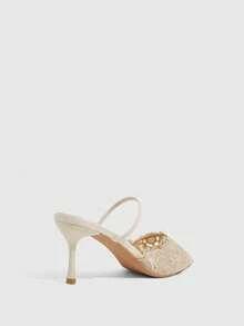 CUCCOO SZL Ladies Romantic Nude Lace High Heel Drag Pointed Thin Heel Half Drag - Apricot - View 3